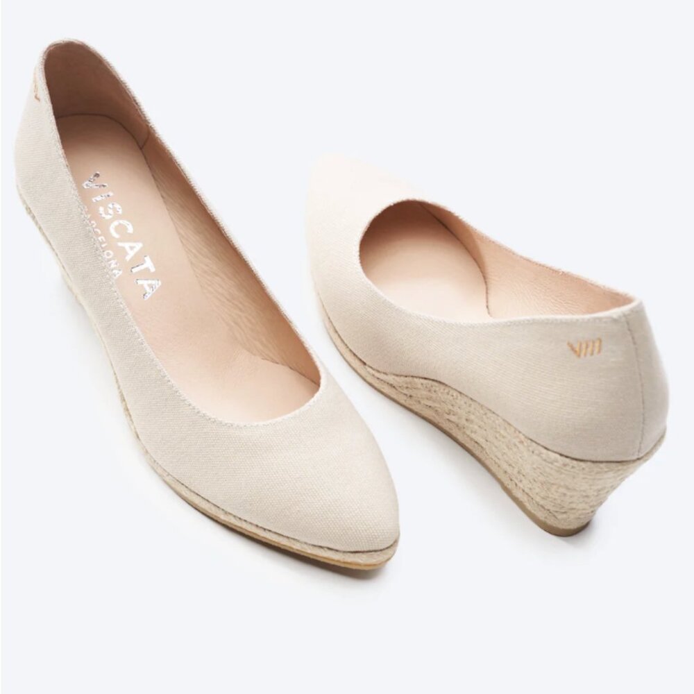 Viscata Roses Canvas U Cut Espadrille Wedges, Size US 8M, EU 39, Beige